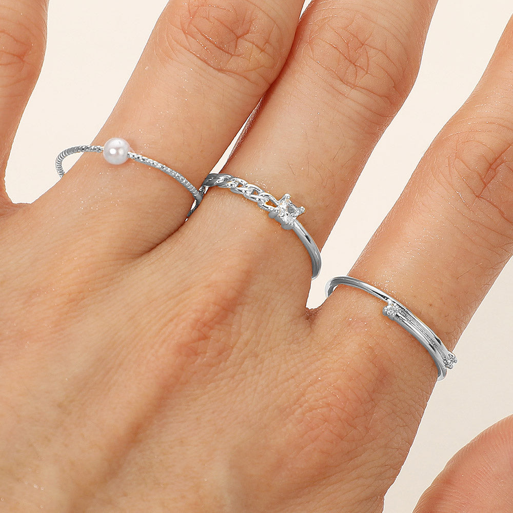 iLLASPARKZ SECRET BOX_3PCS Genuine Silver Dipped Dainty Stackable Fashion Ring Set