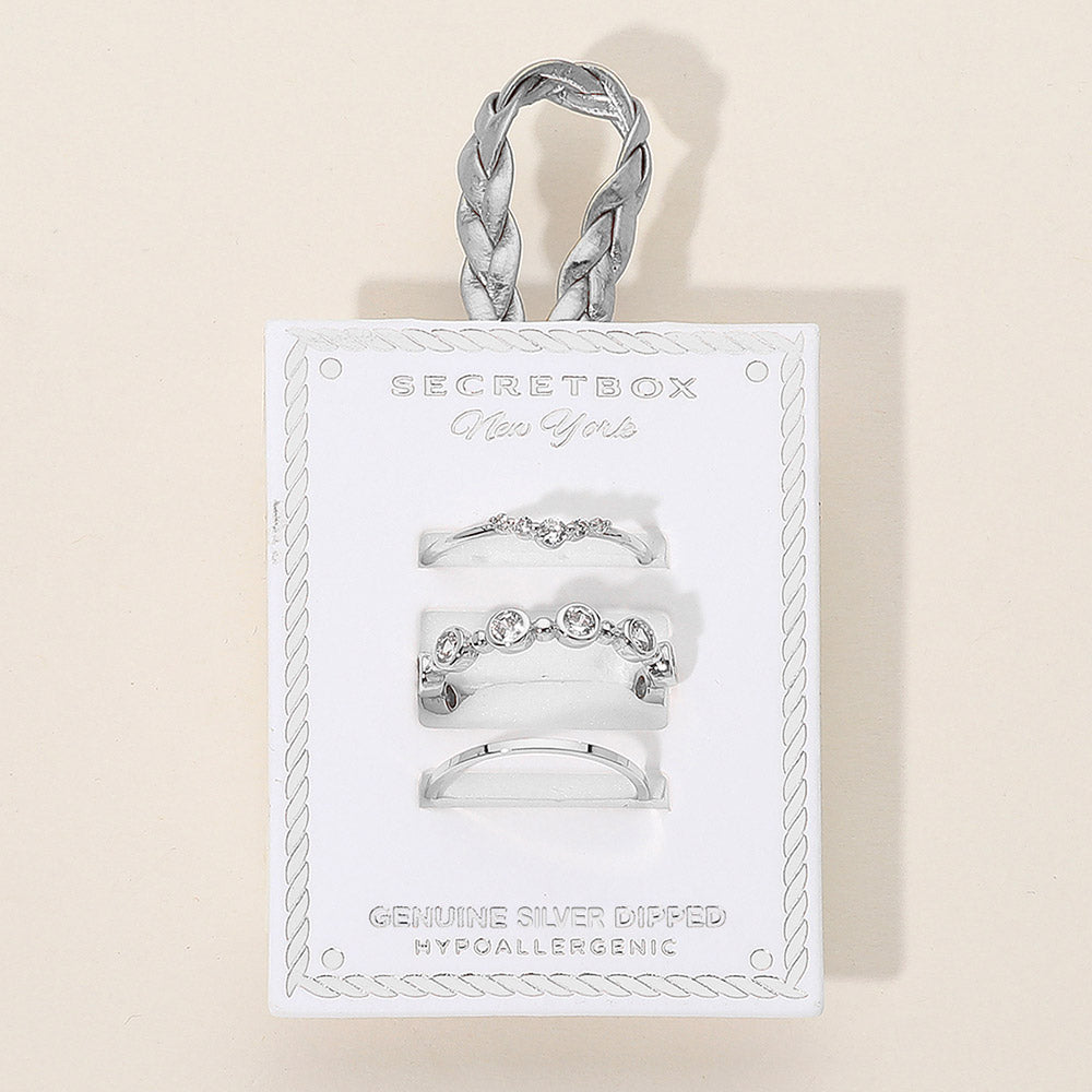 iLLASPARKZ SECRET BOX_3PCS Genuine Silver Dipped Crystal Stackable Fashion Ring Set