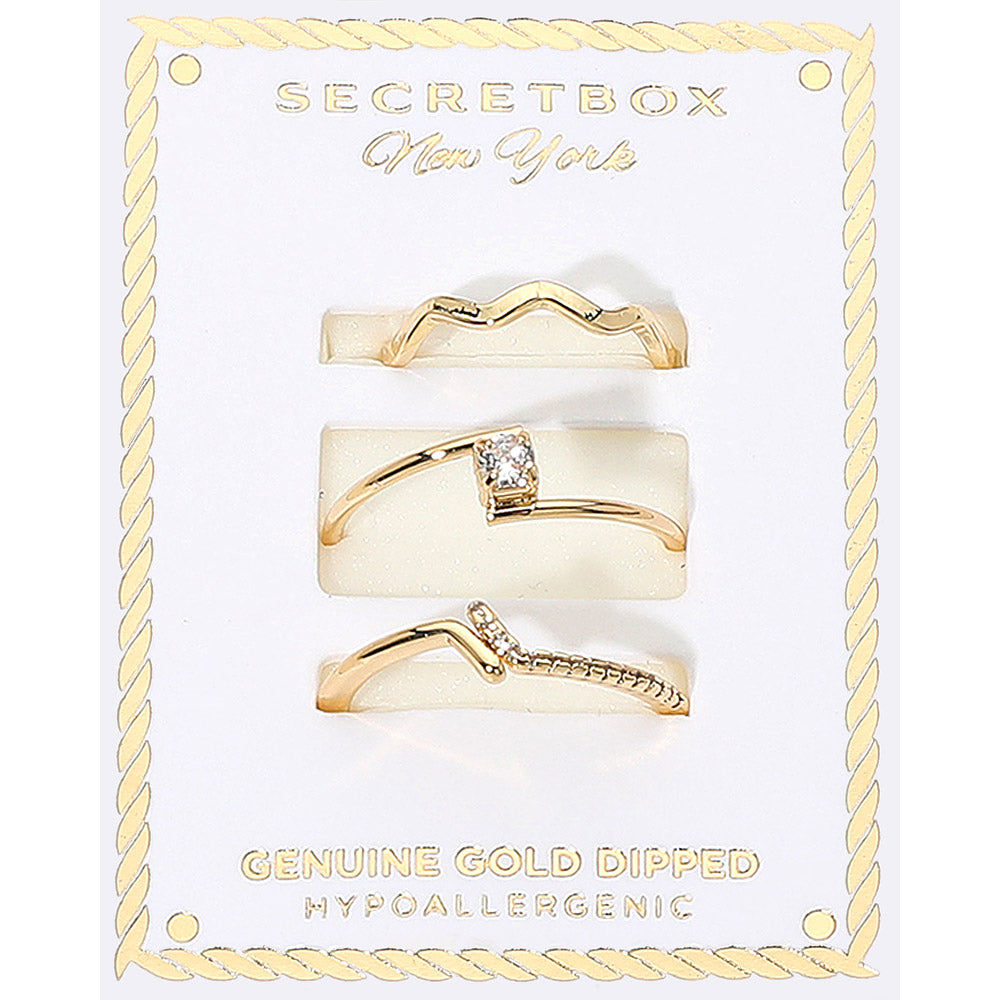 iLLASPARKZ SECRET BOX_3PCS Genuine Gold Dipped Minimalist Stackable Fashion Ring Set