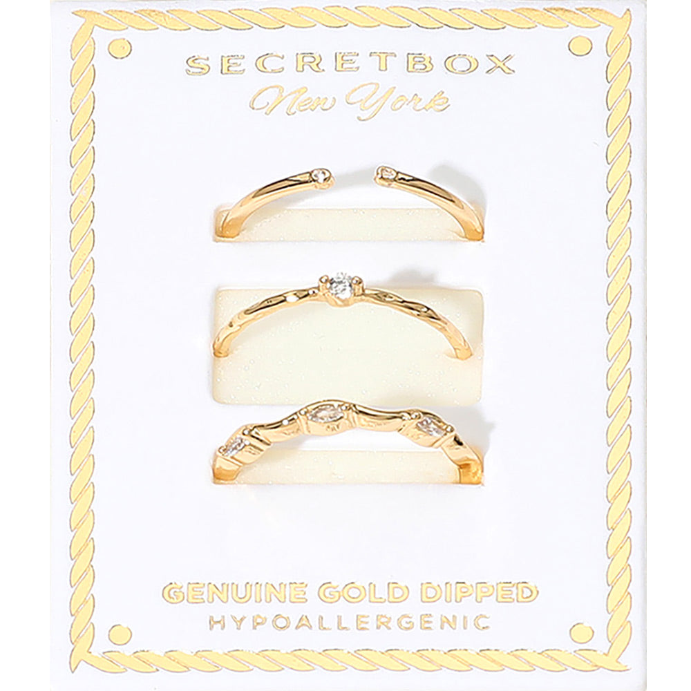 iLLASPARKZ SECRET BOX_3PCS Genuine Gold Dipped Dainty Stackable Fashion Ring Set