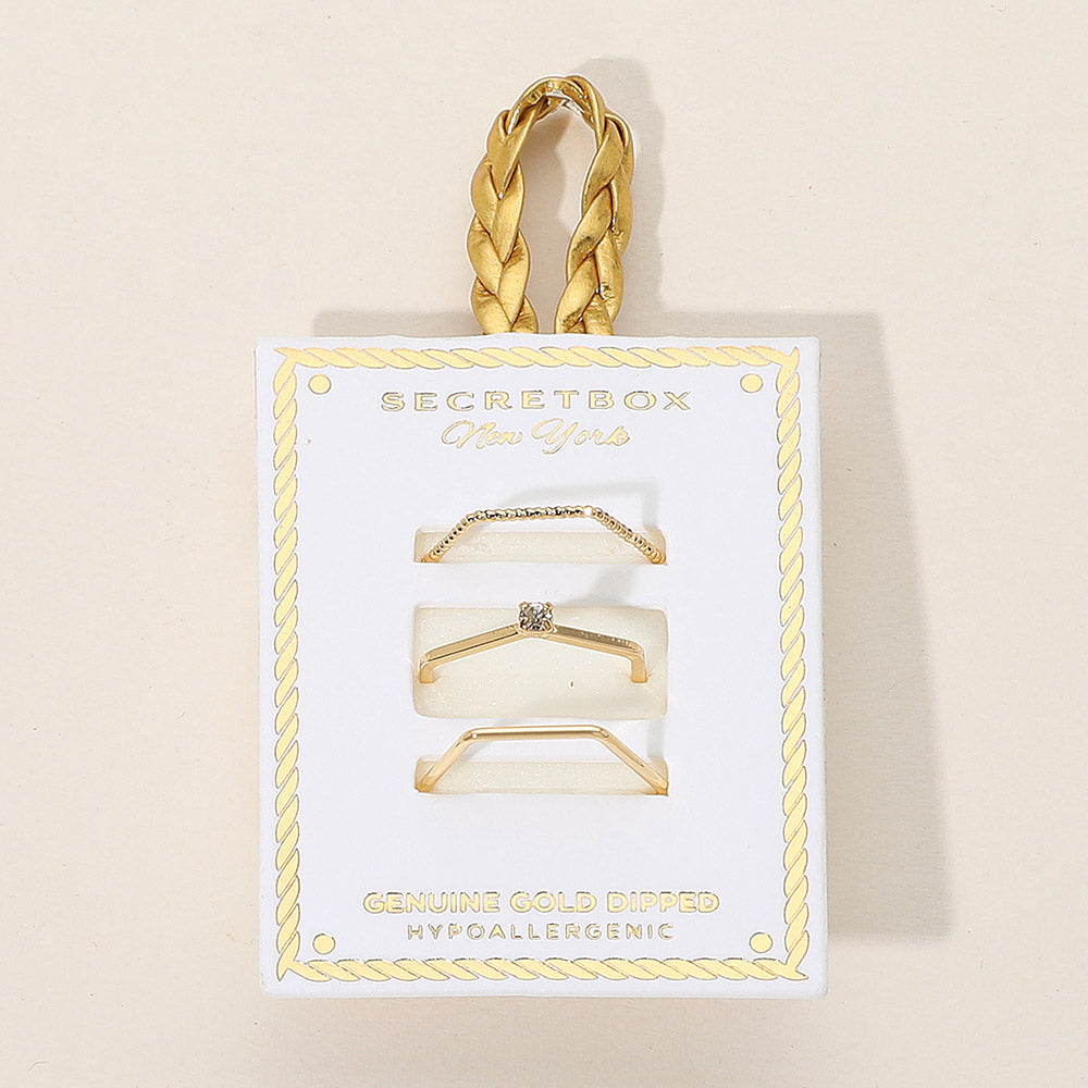 iLLASPARKZ SECRET BOX_3PCS Genuine Gold Dipped Dainty Geometric Stackable Fashion Ring Set