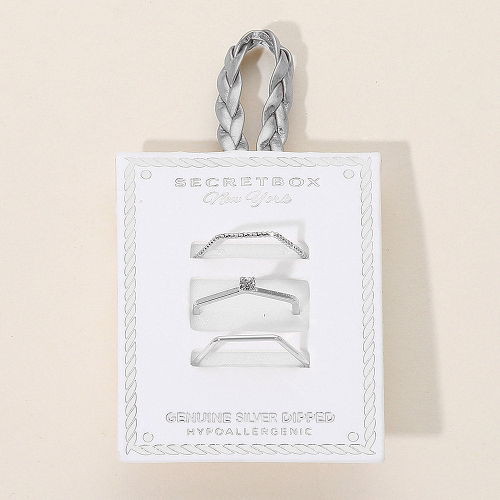 iLLASPARKZ SECRET BOX_3PCS Genuine Silver Dipped Dainty Geometric Stackable Fashion Ring Set
