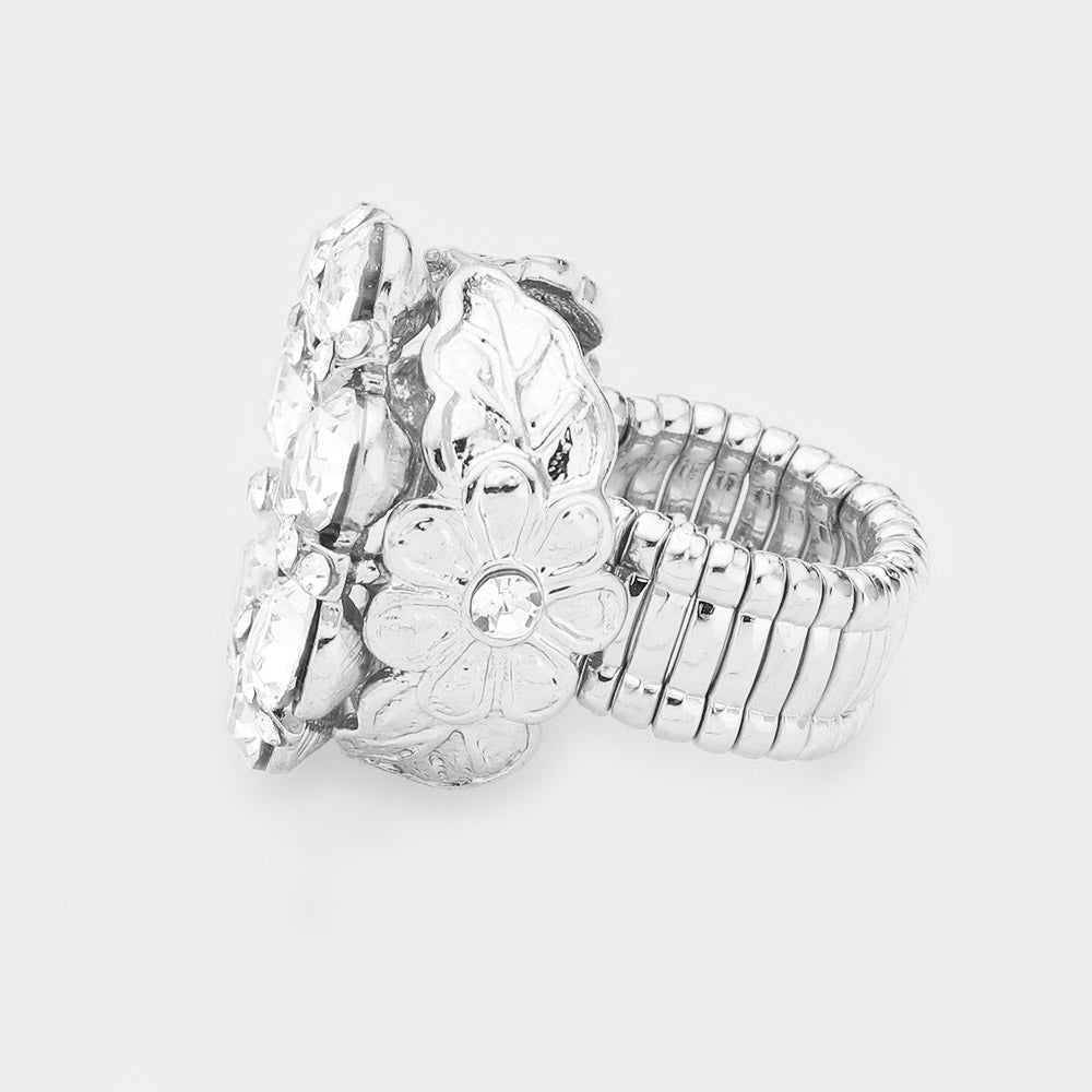 iLLASPARKZ Floral Crystal Rhinestone Pave Stretch Ring