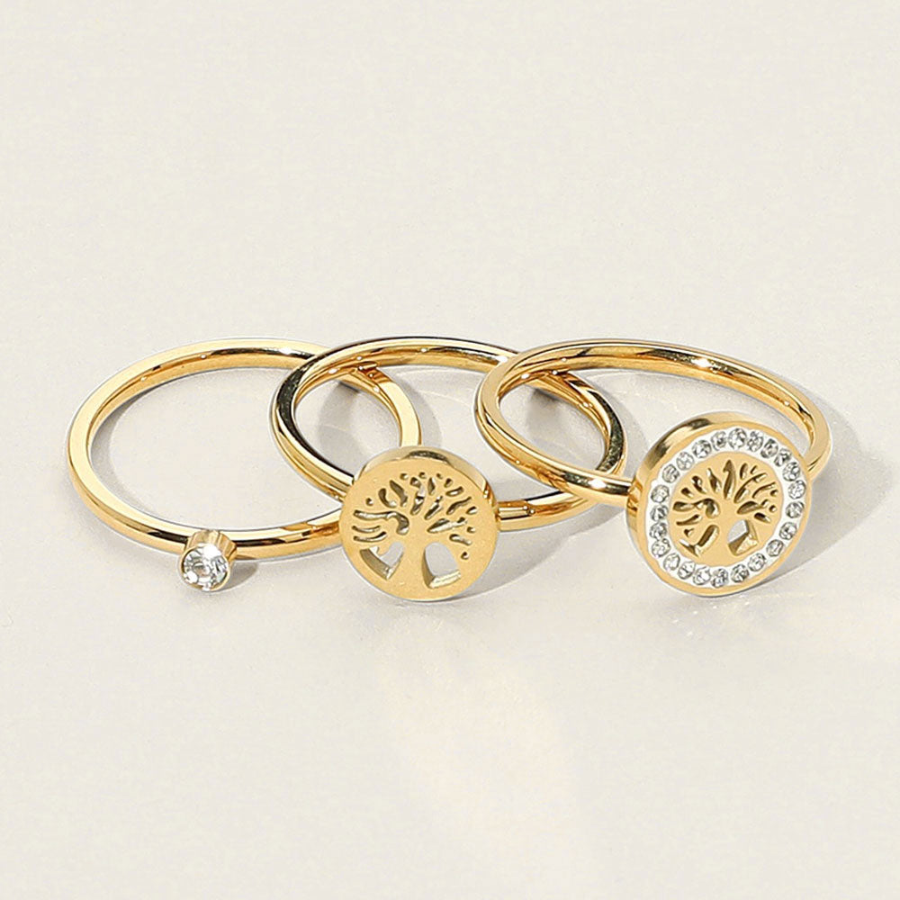 iLLASPARKZ SECRET BOX_Stainless Steel 3pcs Stone Paved Tree of Life Accent Stackable Rings