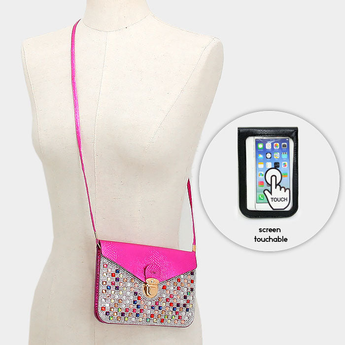 iLLASPARKZ Crystal studded smart cellphone clutch / crossbody bag with strap