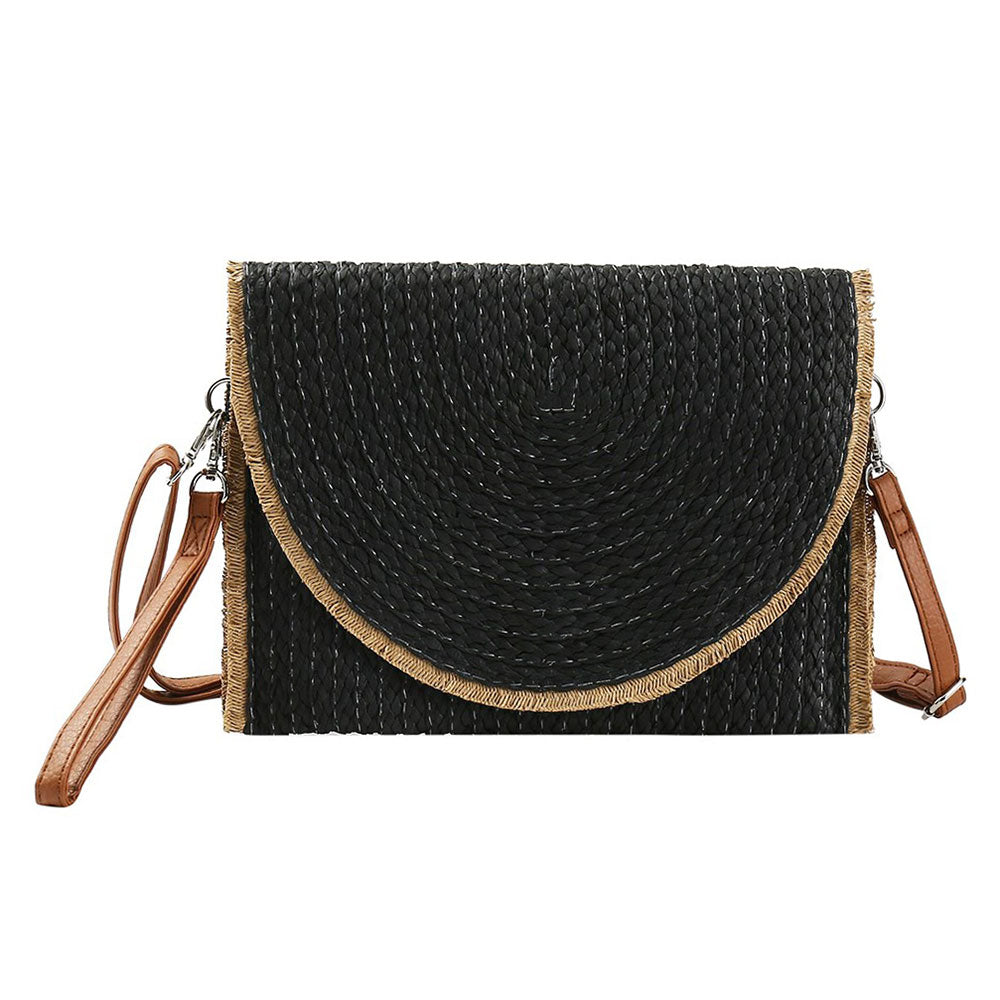 iLLASPARKZ Frayed Trip Two Tone Straw Clutch / Crossbody Bag