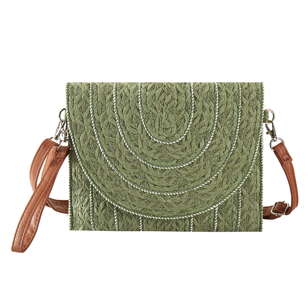 iLLASPARKZ Stitch Detailed Straw Clutch Bag / Crossbody Bag