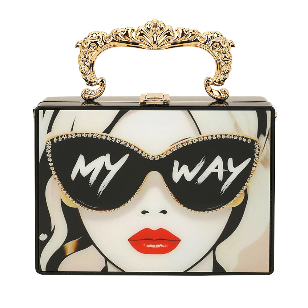 iLLASPARKZ Retro Pop Art Lady My Way Message Printed Box Clutch Bag / Crossbody Bag