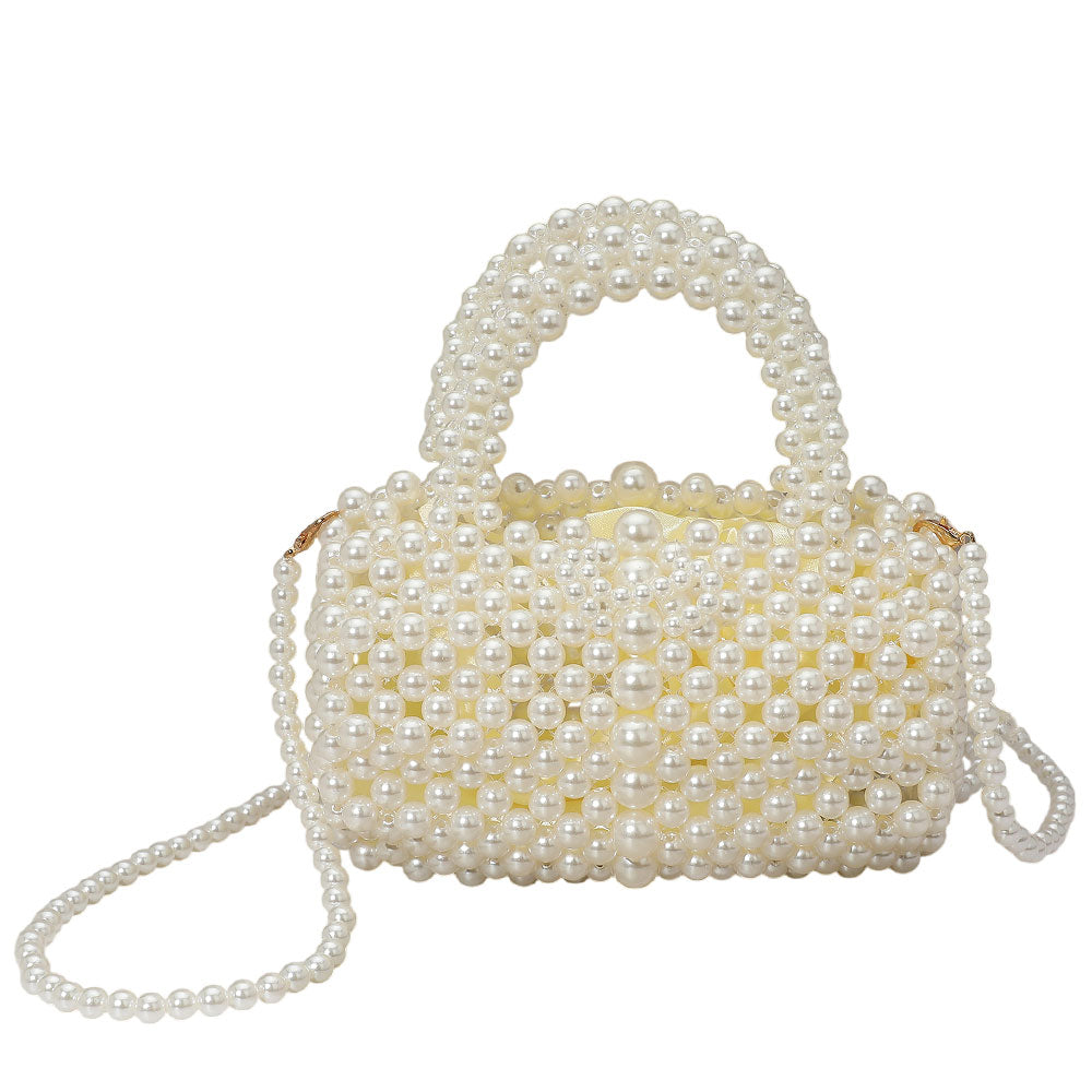iLLASPARKZ Pearl Beaded Round Top Handle Flap Hand Bag / Crossbody Bag