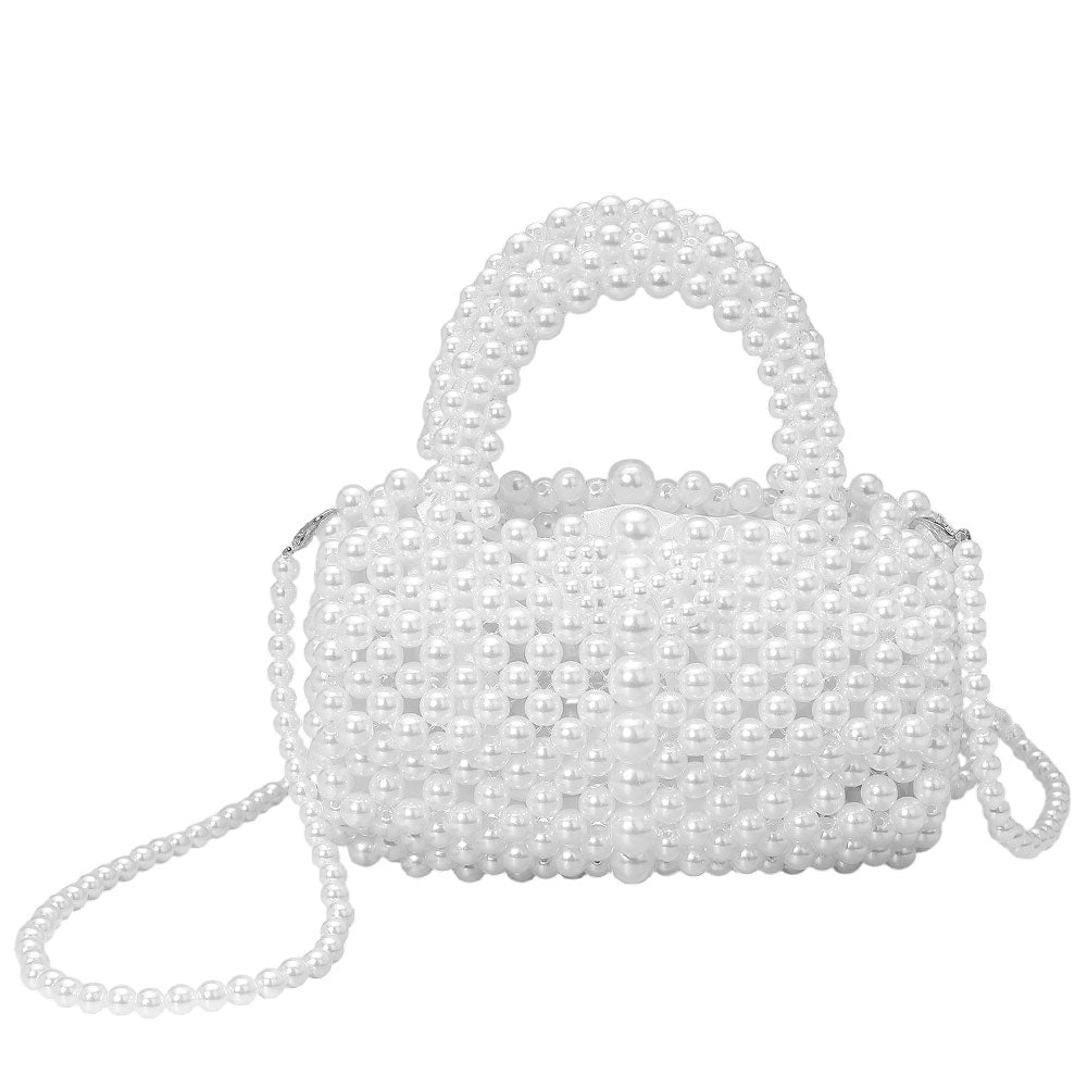 iLLASPARKZ Pearl Beaded Round Top Handle Flap Hand Bag / Crossbody Bag