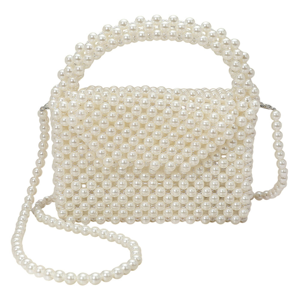 iLLASPARKZ Pearl Beaded Top Handle Flap Hand Bag / Crossbody Bag