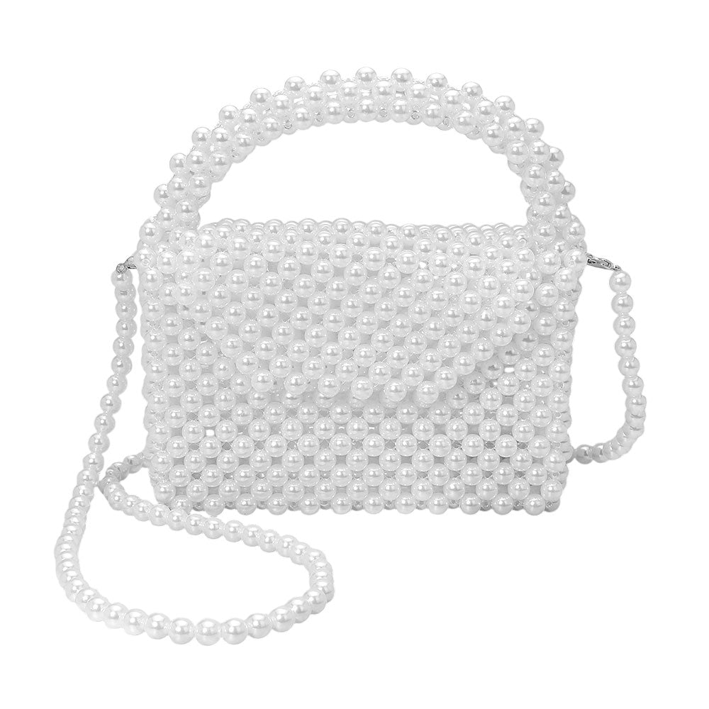 iLLASPARKZ Pearl Beaded Top Handle Flap Hand Bag / Crossbody Bag