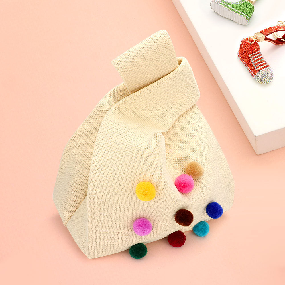 iLLASPARKZ Pom Pom Embellished Knit Tote Bag