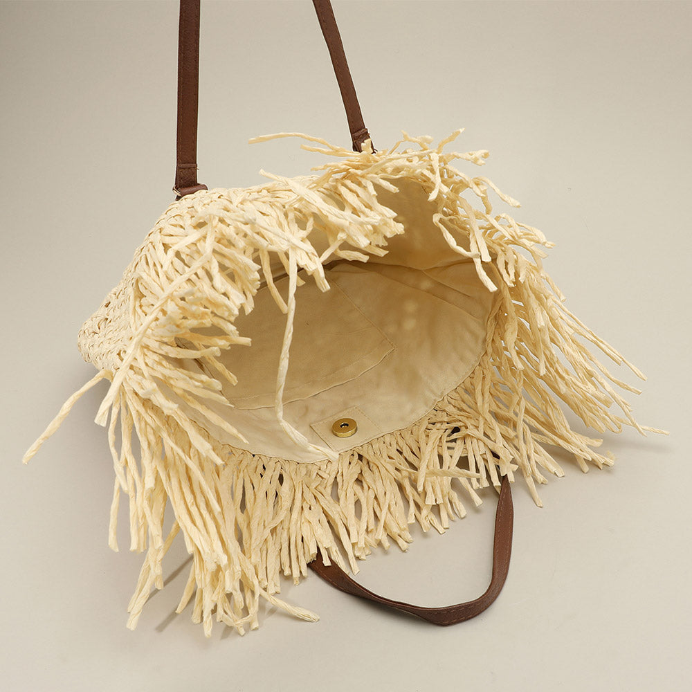 iLLASPARKZ Woven Raffia Fringe Handbag / Tote Bag