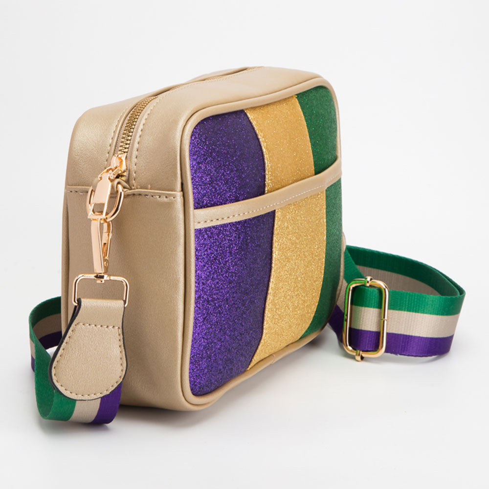 iLLASPARKZ Faux Leather Mardi Gras Sparkle Front Rectangle Crossbody Bag