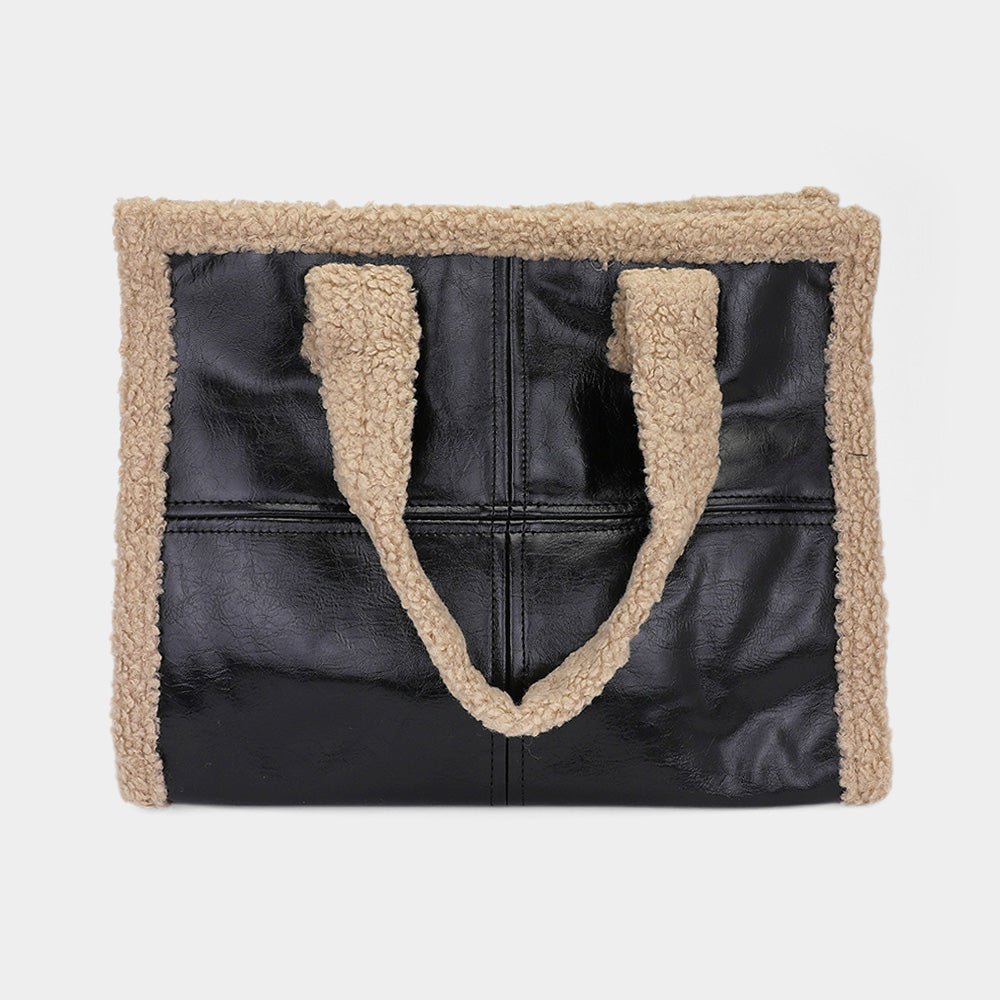iLLASPARKZ Fleece Trim Faux Leather Tote Bag / Crossbody Bag