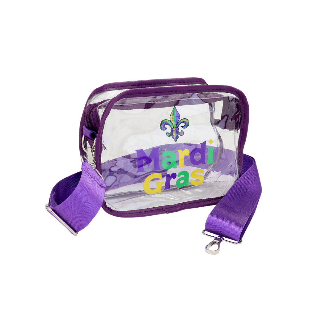 iLLASPARKZ Fleur de Lis Mardi Gras Transparent Rectangle Crossbody Bag