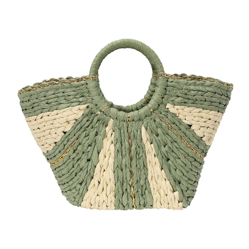iLLASPARKZ Woven Raffia Round Handle Tote Bag