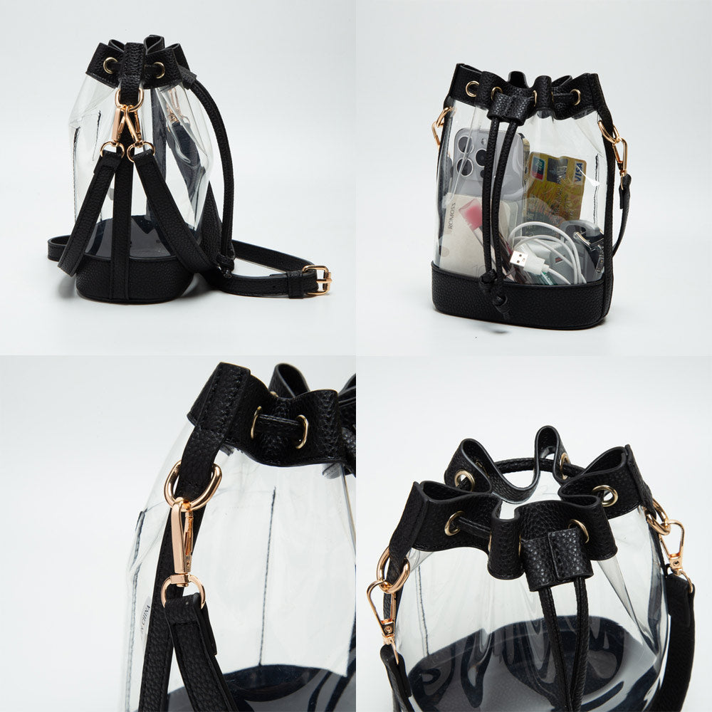 iLLASPARKZ Solid Faux Leather Transparent Bucket Bag