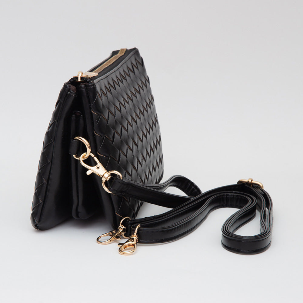 iLLASPARKZ Faux Leather Woven Flap Envelop Crossbody Bag