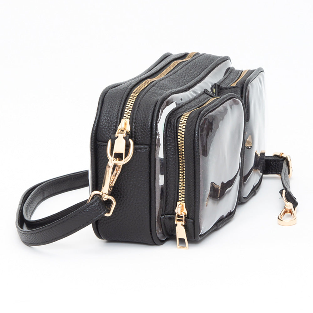 iLLASPARKZ Dual Front Pocket Faux Leather Transparent Crossbody Bag