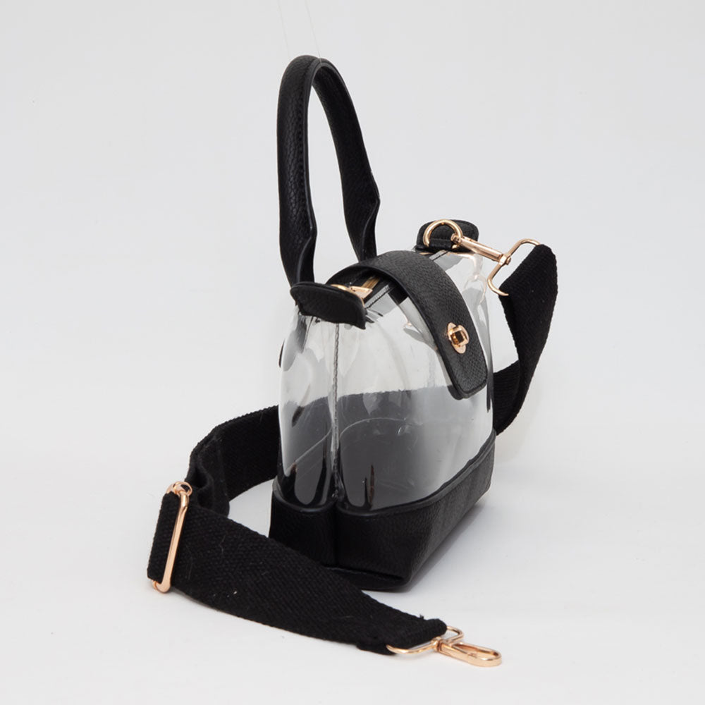 iLLASPARKZ Faux Leather Compact Transparent Top Handle Crossbody Bag