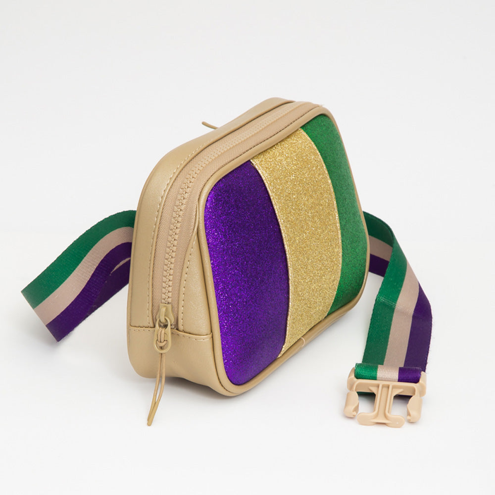 iLLASPARKZ Faux Leather Mardi Gras Sparkle Front Rectangle Belt Bag