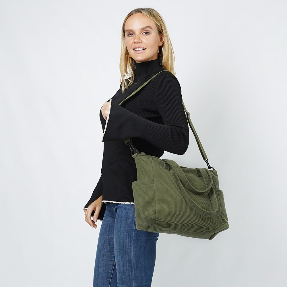 iLLASPARKZ Multi Pocket Corduroy Tote Bag