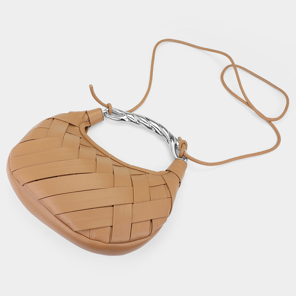 iLLASPARKZ Faux Leather Braided Metal Top Handle Dumpling Handbag / Crossbody Bag