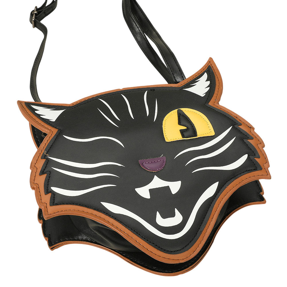 iLLASPARKZ Faux Leather Halloween Winking Black Cat Face Crossbody Bag