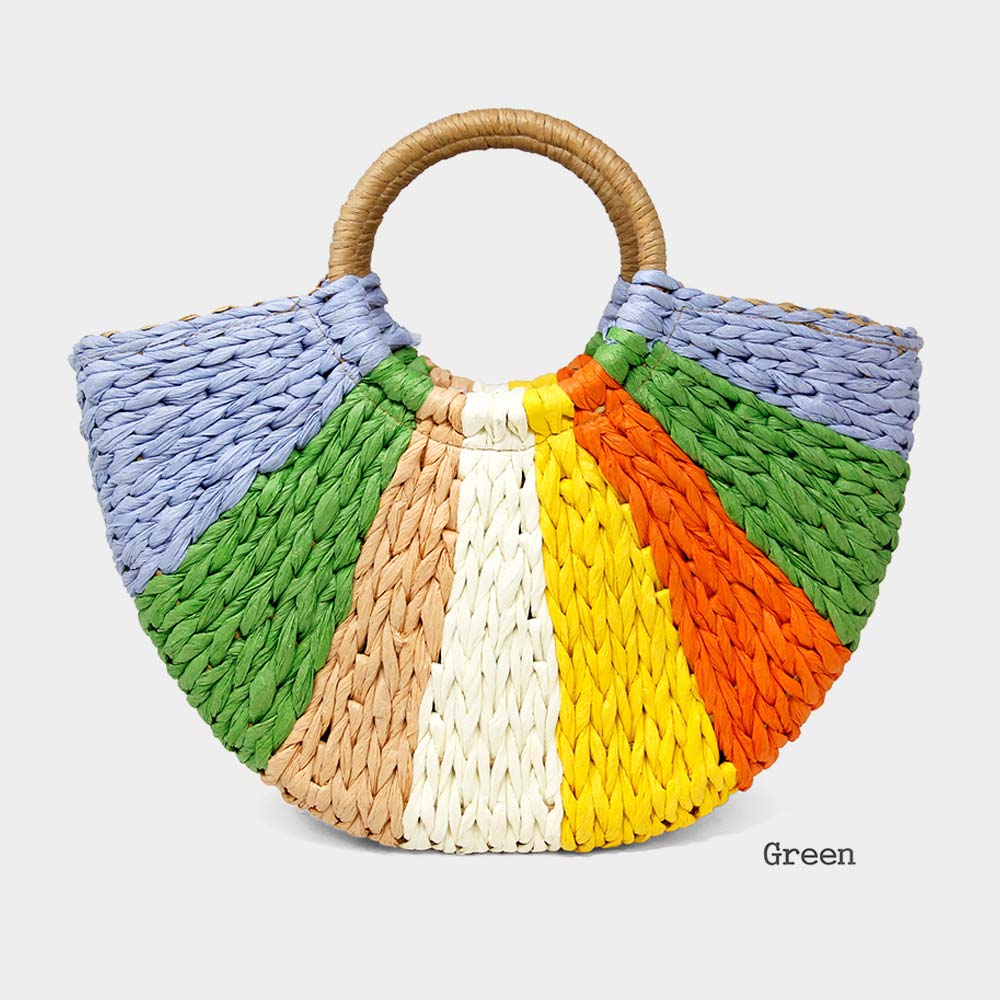 iLLASPARKZ Multi Color Drawstring Straw Tote Bag