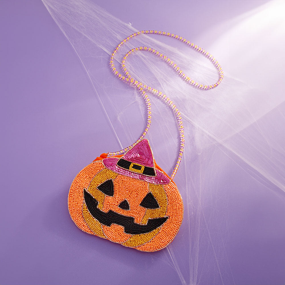 iLLASPARKZ Halloween Pumpkin Beaded Mini Crossbody Bag