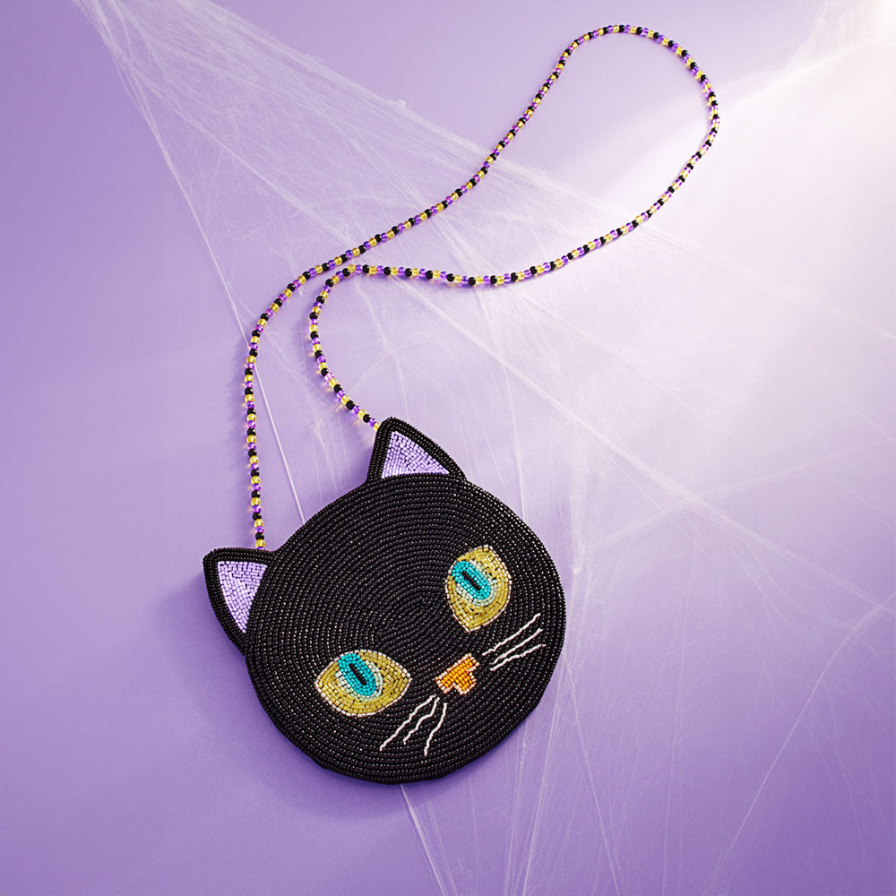 iLLASPARKZ Halloween Black Cat Beaded Mini Crossbody Bag