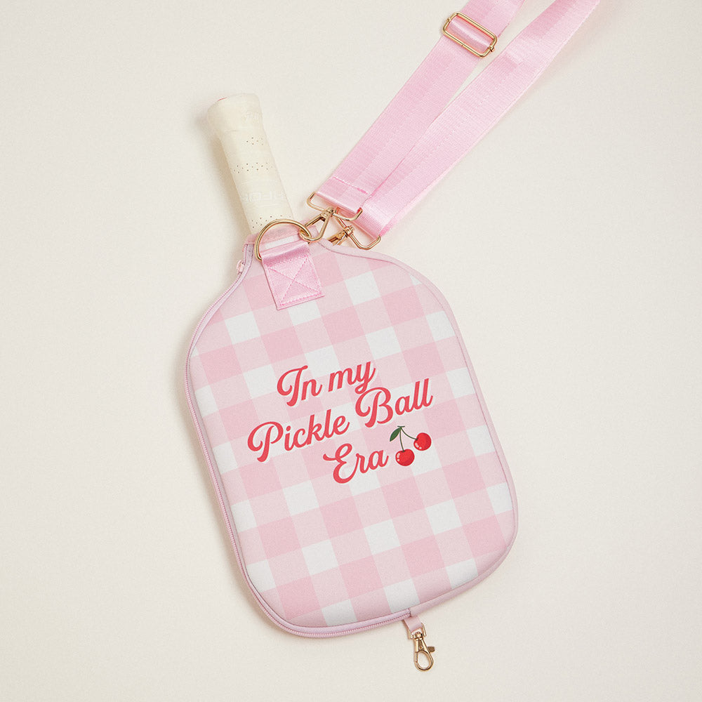 iLLASPARKZ In My Pickleball Era Message Neoprene Cherry Checker Pattern Pickleball Paddle Case Bag