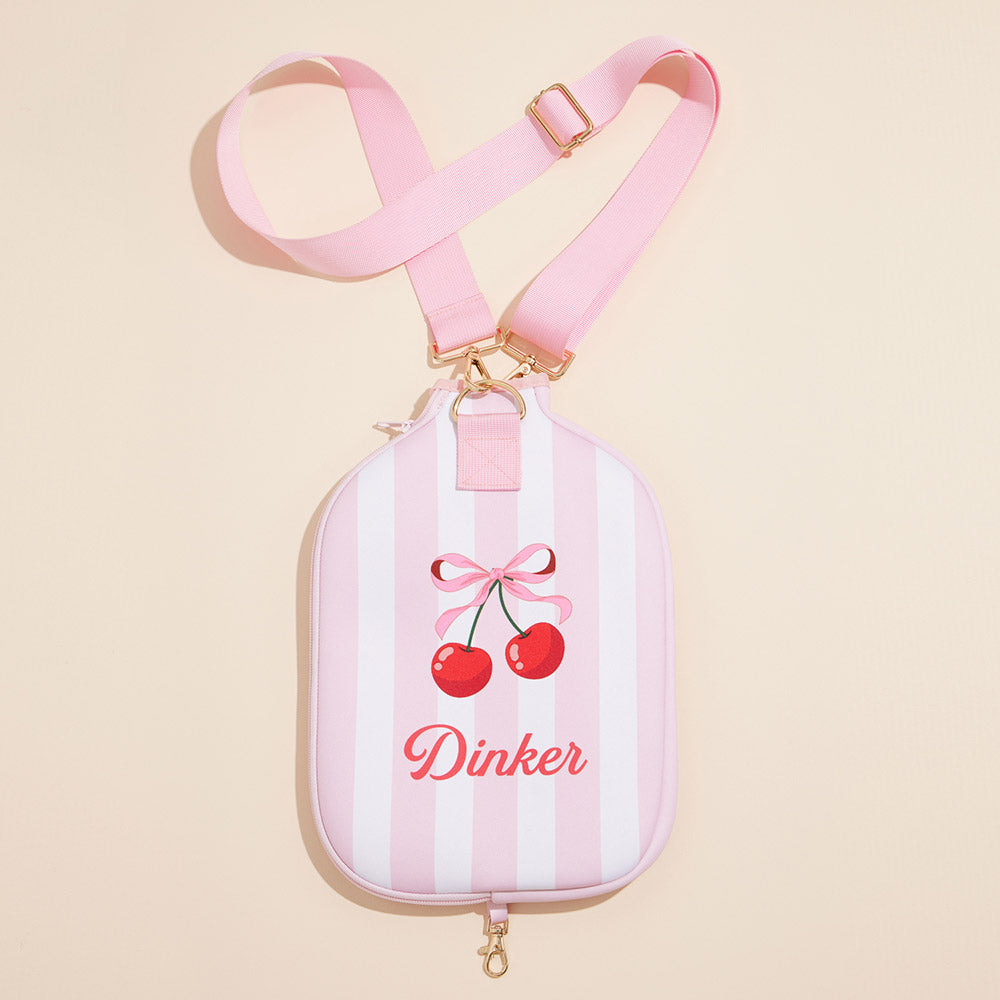 iLLASPARKZ Cherry On Pink Stripe Neoprene Pickleball Paddle Case Bag