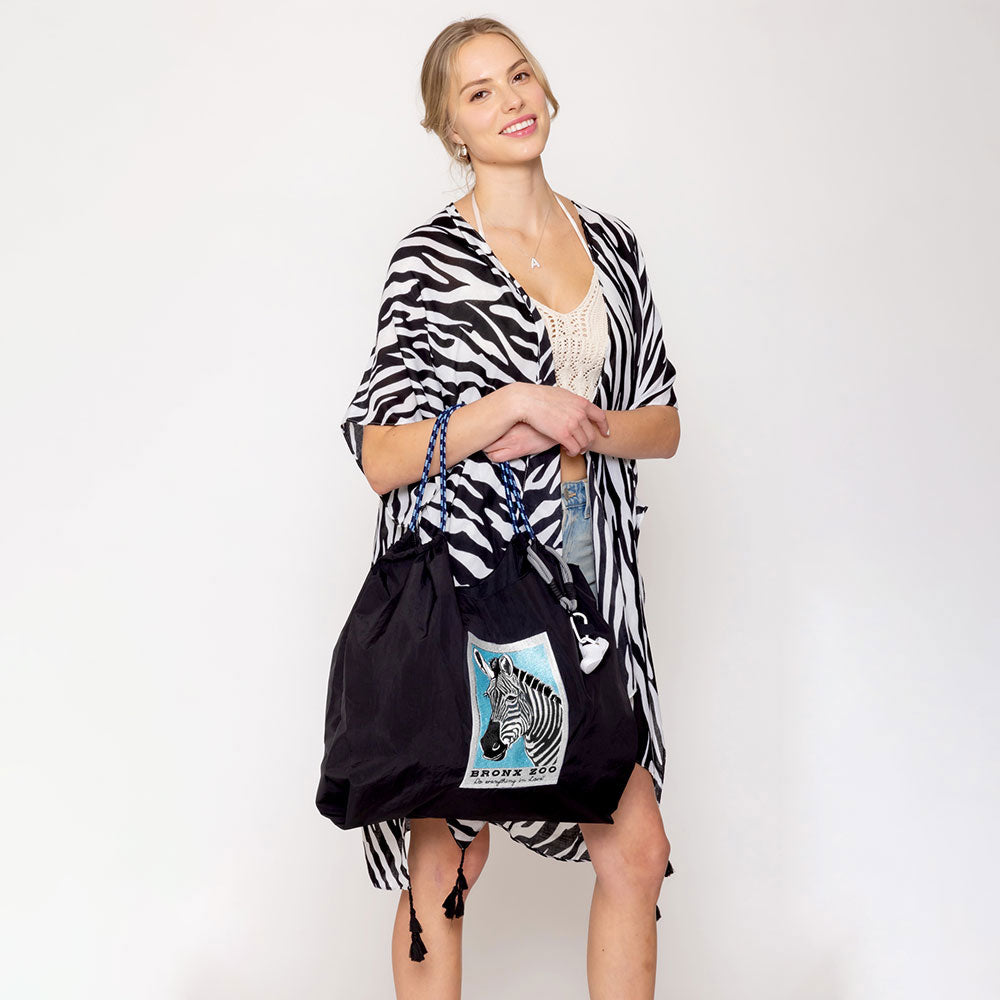 iLLASPARKZ Embroidered Zebra Rope Nylon Tote Bag