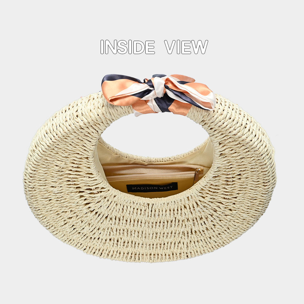 iLLASPARKZ Straw Round Ribbon Handle Tote Bag