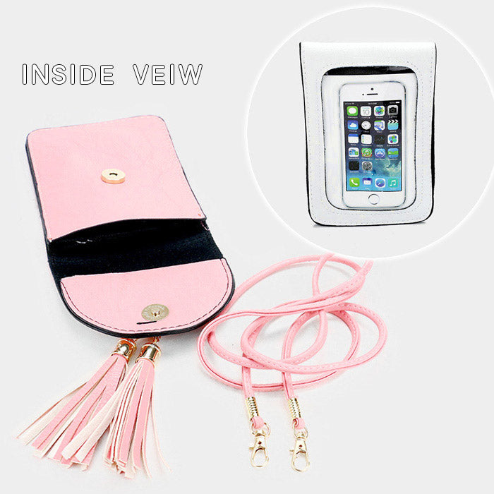 Faux Leather Double Tassel Smartphone Mini Crossbody Bag