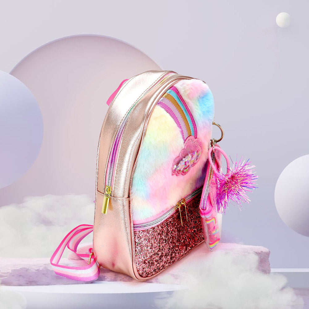 iLLASPARKZ HOT FOCUS - Faux Fur Rainbow Cloud Stylish Beauty Mini Backpack