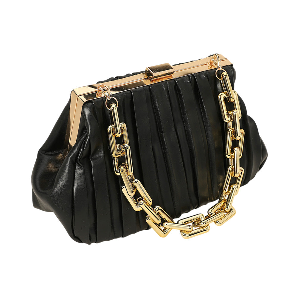 iLLASPARKZ Faux Leather Chunky Chain Strap Accented Clutch Bag / Crossbody Bag