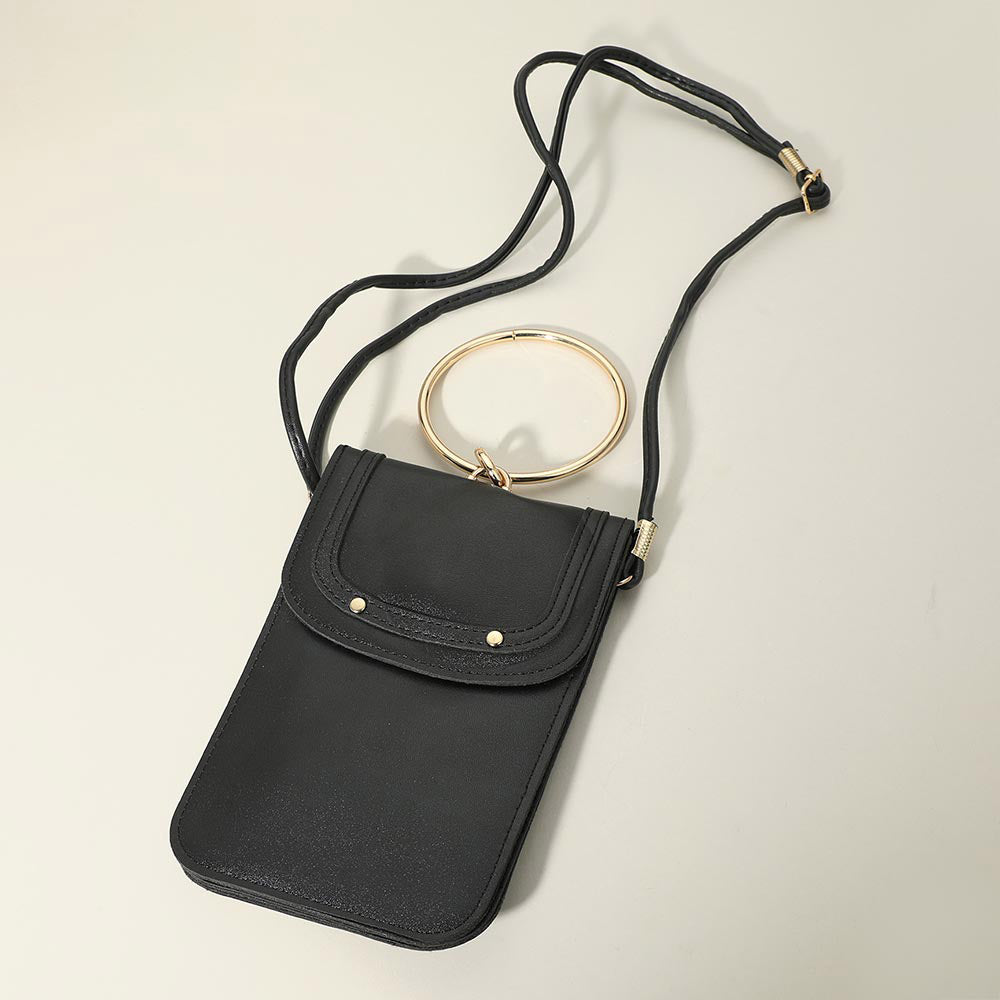 iLLASPARKZ Metal Ring Handle Faux Leather Mini Phone Pouch Clutch Bag / Crossbody Bag