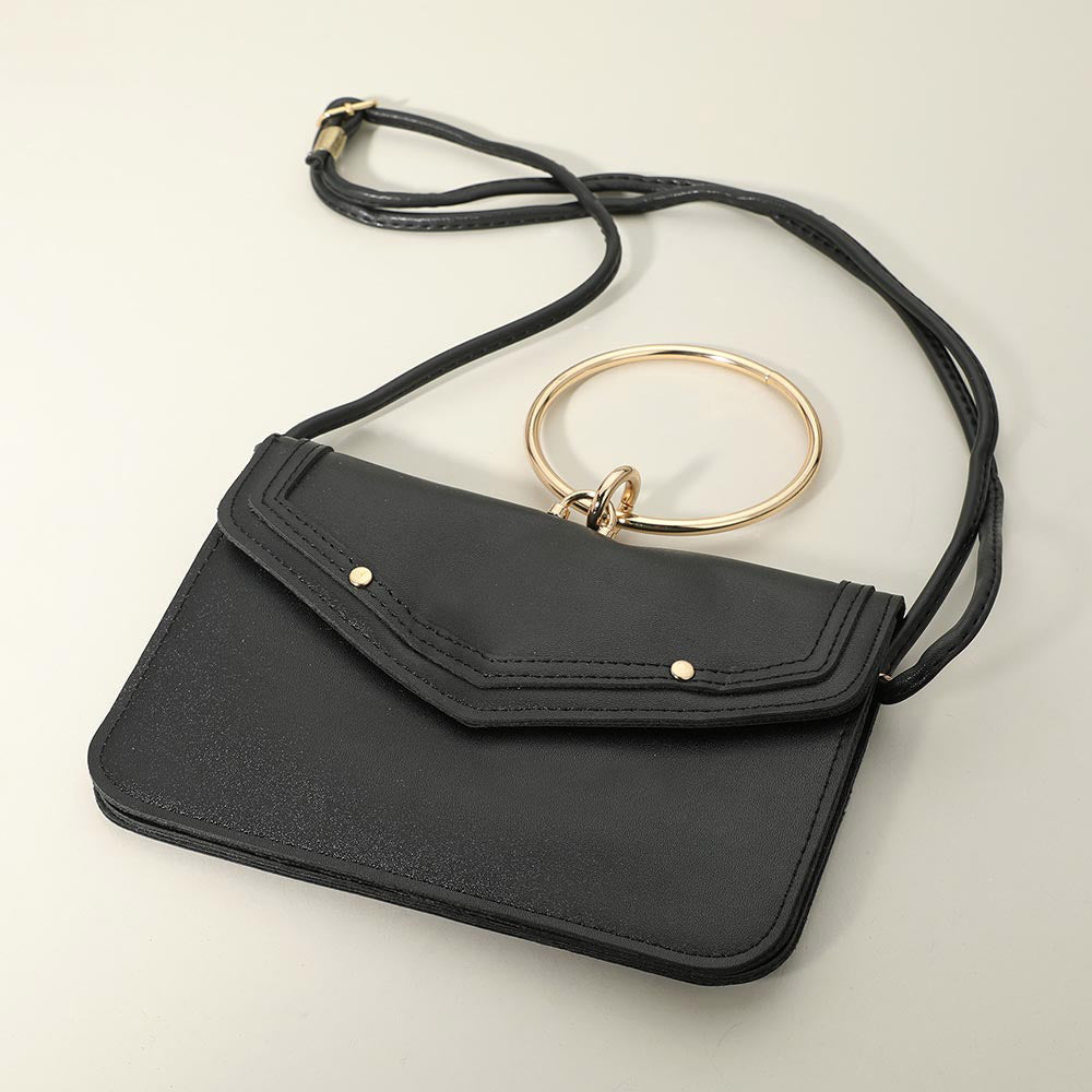 iLLASPARKZ Metal Ring Handle Faux Leather Mini Envelope Clutch Bag / Crossbody Bag