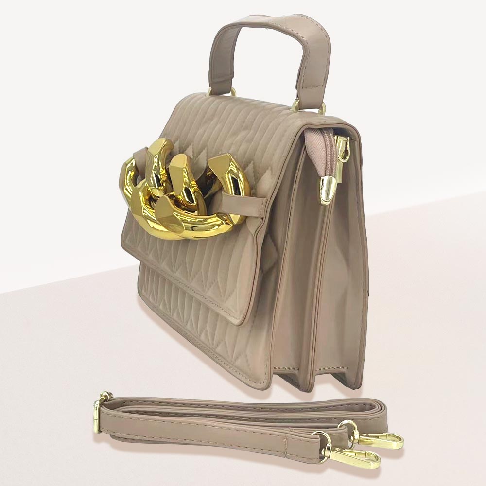 iLLASPARKZ Chunky Metal Trim Accented Faux Leather Top Handle Crossbody Bag