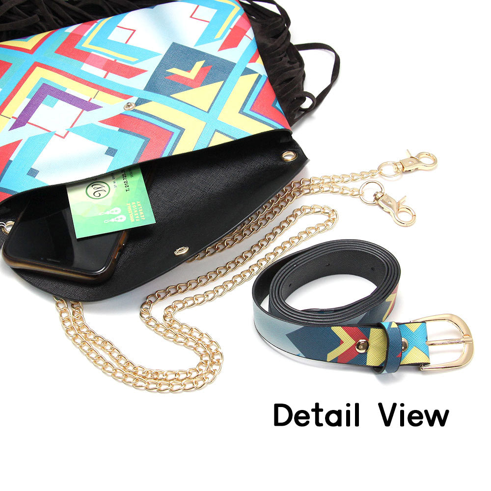 iLLASPARKZ Boho Patterned Faux Leather Suede Tassel Fanny Pack / Belt / Crossbody Bag