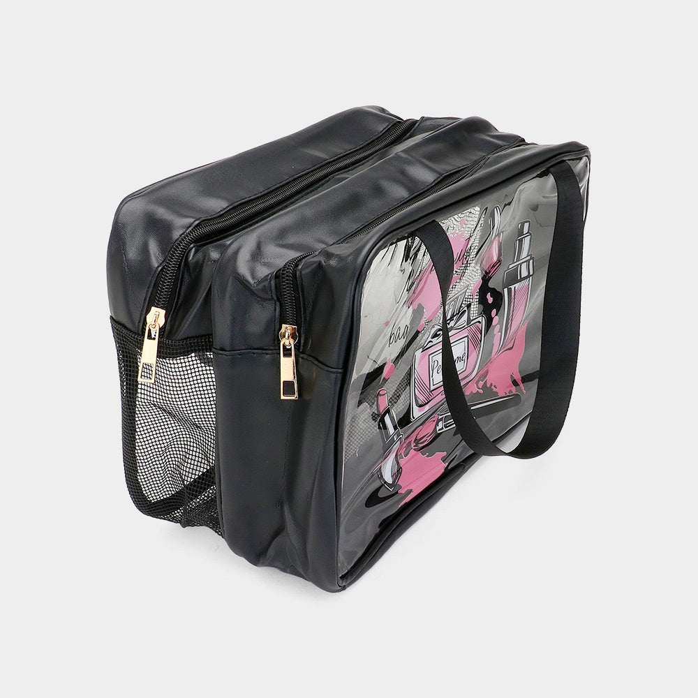 iLLASPARKZ Cosmetic Printed Translucent Mesh Divided Shoulder Bag / Tote Bag