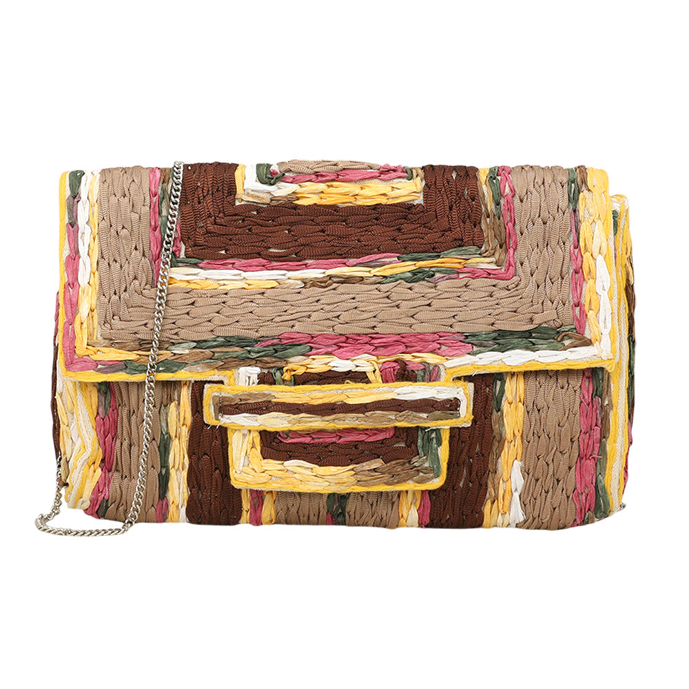 iLLASPARKZ Handcrafted Raffia Geometric Pattern Clutch Bag / Crossbody Bag