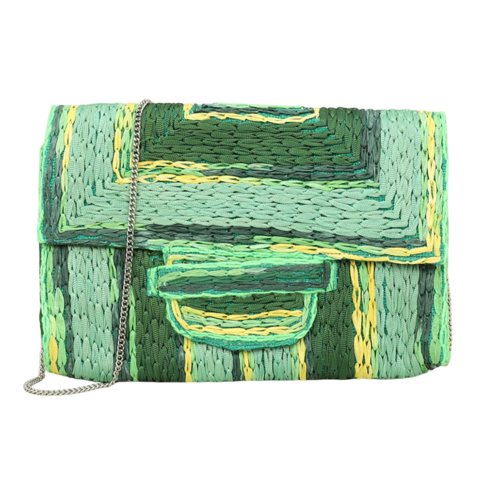 iLLASPARKZ Handcrafted Raffia Geometric Pattern Clutch Bag / Crossbody Bag