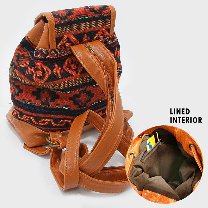 iLLASPARKZ TRIBAL AZTEC LEATHER TRIMMED RETRO MINI BACKPACK BAG