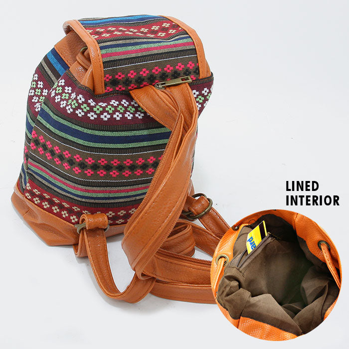 iLLASPARKZ TRIBAL AZTEC LEATHER TRIMMED RETRO MINI BACKPACK BAG