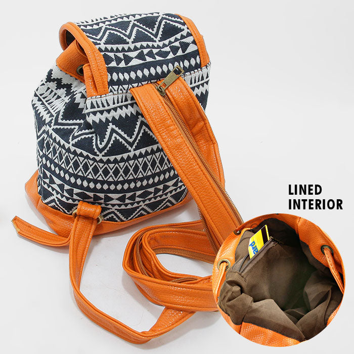 iLLASPARKZ TRIBAL CHEVRON LEATHER TRIMMED RETRO MINI BACKPACK BAG